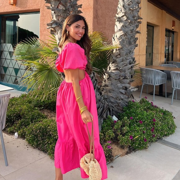 {Zara} Cut Out Poplin Dress Fuchsia Long Bloggers Favorite NWT • L - Picture 4 of 9